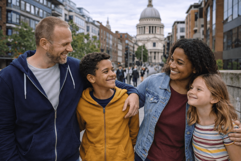 fostering family walking in city of london
